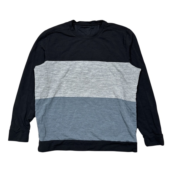 Icebreaker Merino Wool Blend Striped Black Blue Gray Crewneck Sweatshirt Mens XL - Picture 1 of 7